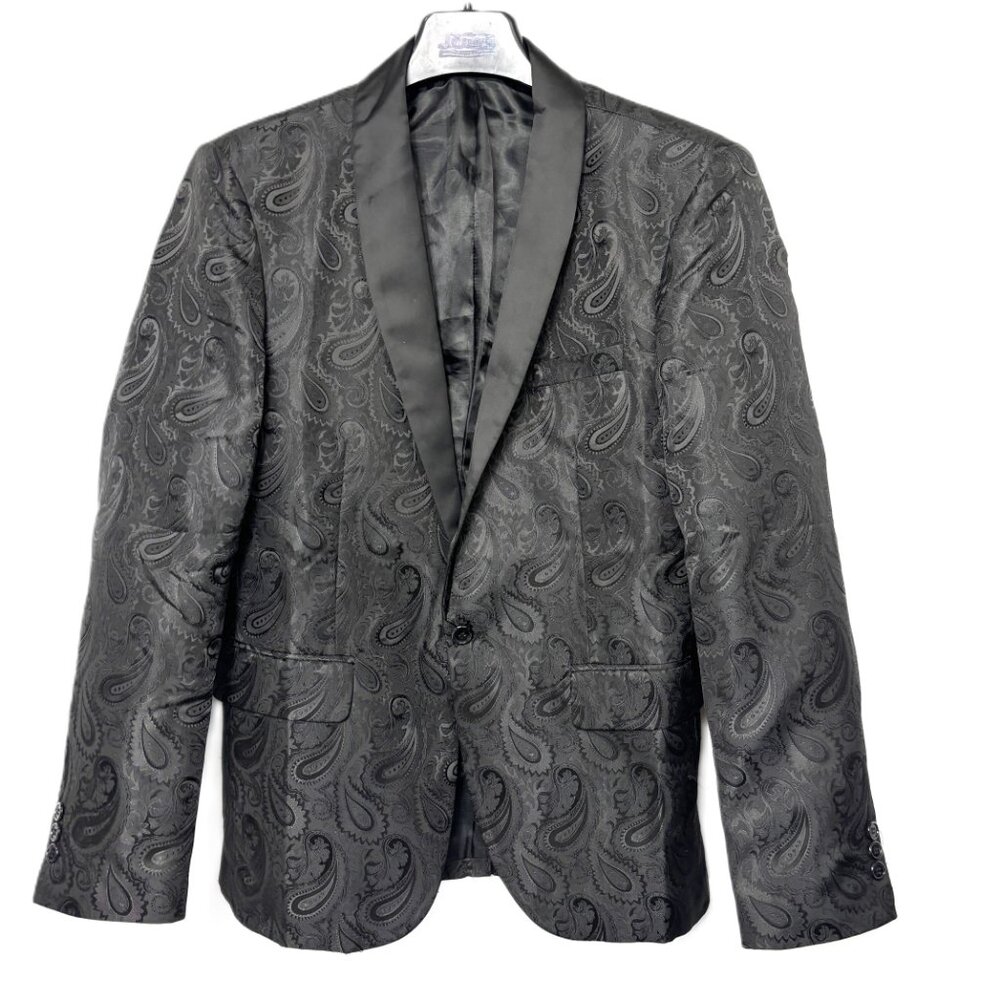 COOFANDY  Black Satin Paisley Shawl Lapel Tuxedo Blazer Jacket